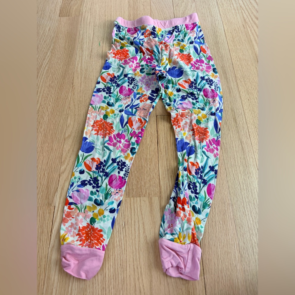 Little Sleepies Bamboo Pajama Pants 3T Floral Toddler Pink Cuff PJ Bottoms